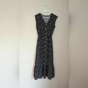 Black with little White Daisies Small Midi Button Down Dress